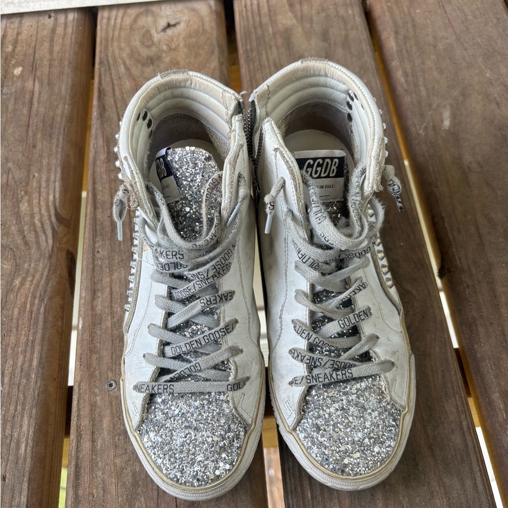 Golden Goose Glitter High-Tops with Silver Accents